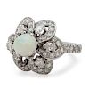 Platinum Opal and Diamond Flower Ring