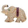 18 Karat Gold Diamond and Gemstone Elephant Brooch