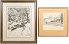 Group of Two Signed Etchings of Alps Villages