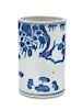 * A Chinese Blue and White Porcelain Brushpot, Bitong Height 6 1/4 inches.