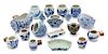 * Eighteen Chinese Blue and White Porcelain and Cloisonne Enamel Bird Feeders Length of largest 3 3/8 inches.