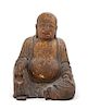 * A Chinese Carved Wood Figure of Laughing Buddha Height 8 1/2 inches.
