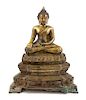 * A Thai Gilt Bronze Figure of Buddha Height 22 inches.