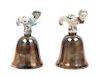 * A Pair Meissen Porcelain Mounted Danish Silver Bells, Benny Holmsted, Copenhagen, 20th Century, each domed bell fitted with a
