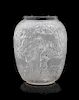 * A Lalique Molded Glass Vase, Biches Height 7 x diameter 5 inches.