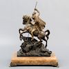 San Jorge y el dragón. Siglo XX. Elaborado en bronce patinado. Con base de ónix.