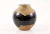 Japanese Round Pottery Vase, Tenmoku Glaze on Gray