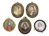 Five Napoleonic Portrait Miniatures, Height of tallest overall 5 1/2 inches.