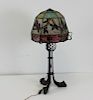 Signed Antique Patinated Iron Table Lamp with