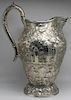 SILVER. S.Kirk & Son Coin Silver Repousse Pitcher.