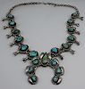 JEWELRY. Silver and Turquoise Squash Blossom