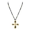 Van Cleef & Arpels Onyx Bead and Diamond Pendant/Brooch Necklace