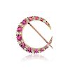 Antique Pink Sapphire and Diamond Crescent Pin