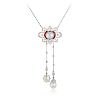 Edwardian Platinum-Topped 18K Gold Natural Pearl Diamond and Ruby Necklace