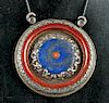19th C. Tibetan Silver, Lapis, Agate, & Coral Pendant