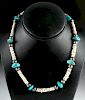 Mid-20th C. Navajo Silver, Turquoise, & Shell Necklace