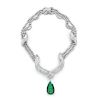 18K Gold 63.0ct. Diamond Necklace w/ Emerald Drop