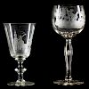 Two Engraved Oversize Wine Glasses