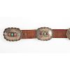 Navajo Turquoise and Coral Concha Belt