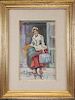Signed, Impressionist Painting of Woman in Street