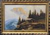 20th C. Cabin in Landscape Painting