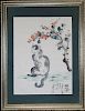 Chinese School, Watercolor of a Cat. Signed