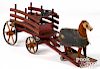 Painted wood horse drawn goods wagon