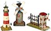 Three windmill and lighthouse steam toy accessories