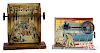 Two lithograph tin factory steam toy accessories