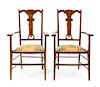* A Pair of Italian Fruitwood Armchairs Height 40 inches.