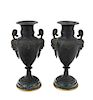 A Pair of Cast Metal and Marble Neoclassical Urns Height 10 inches.