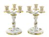 A Pair of Herend Porcelain Three-Light Candelabra Height 8 3/4 inches.