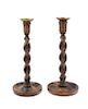 A Pair of English Oak Candlesticks Height 12 1/4 inches.