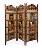 An Indian Carved Three-Panel Screen Height 54 inches.