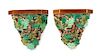 A Pair of Majolica Wall Brackets Height 9 x width 8 3/4 x depth 6 inches.