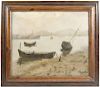 "Moored Boats", Oil on Canvas, Signed Santisteban