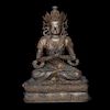 Buda Vajradhara. Siglo XX. Fundición en bronce patinado y latón. Decorado con elementos orgánicos y con vara de phurba.