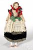 Peg wooden doll in German costume