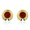 A Pair of 18K Gold Carnelian and Emerald Earrings, Italian