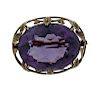 Antique 14k Gold Purple Stone Brooch Pin 