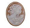 Large 14K Gold Shell Cameo Brooch Pendant
