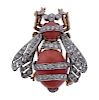 18k Gold Coral Diamond Fly Insect Brooch Pin 