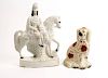 2 Staffordshire Porcelains, 1 Dog, 1 Male on Horse