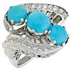 A turquoise and diamond 18K white gold ring.