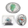 Three (3) Silver and Turquoise Belt Buckles