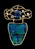 A UNIQUE MICKY ROOF 18K BROOCH W/ OPAL & SAPPHIRE