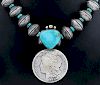 A NAVAJO NECKLACE: DOMED SILVER DIMES W/ TURQUOISE