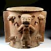 Enormous Mayan Pottery Cache Vessel w/ 5 Jaguars, TL'd
