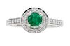 Emerald and Diamond Halo Style Ring
