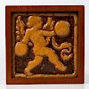 Grueby Faience Cupid with Cymbals Framed Art Tile